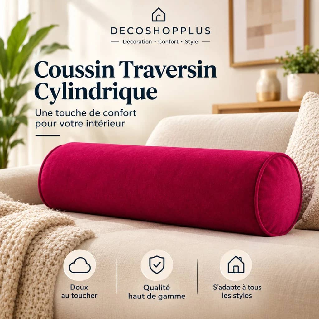 Deco Shop Plus Coussin traversin cylindrique en velours