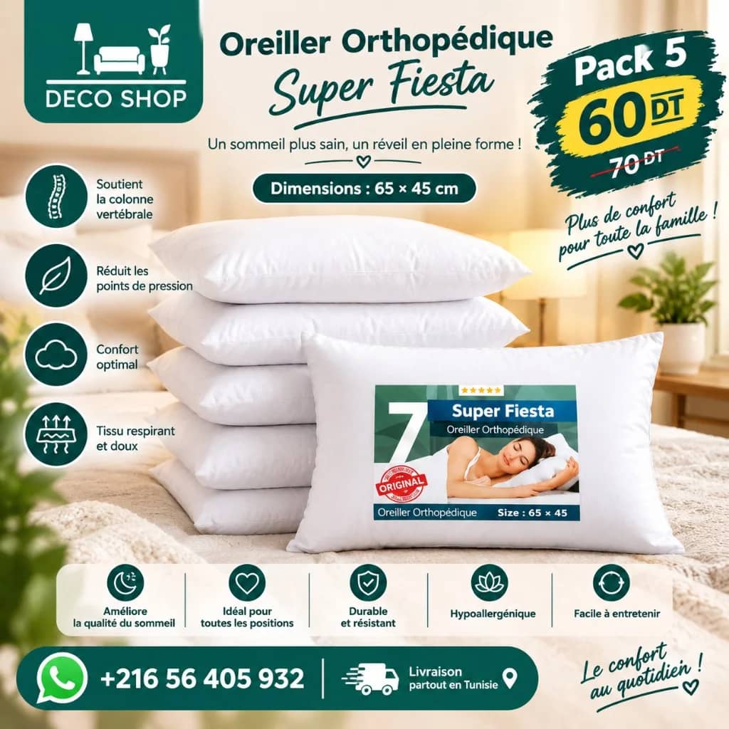 Deco Shop Plus Oreiller Orthopédique Super Fiesta – 65 × 45 cm