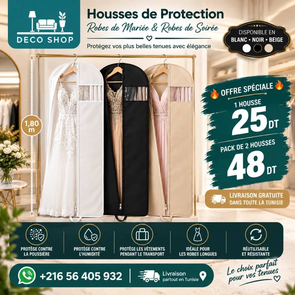Deco Shop Plus Housse de Protection pour Robes de Mariée & Robes de Soirée – 1,80 m