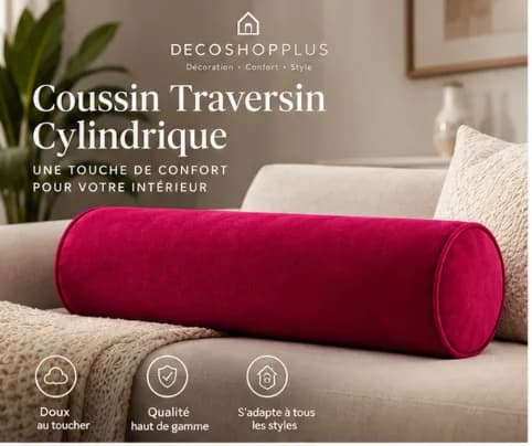 Deco Shop Plus Coussin traversin cylindrique en velours 3